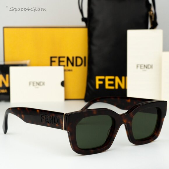 Fendi Women Sunglasses Red Havana Green Square FE40119I SIGNATURE 54N BRAND NEW - Picture 1 of 8